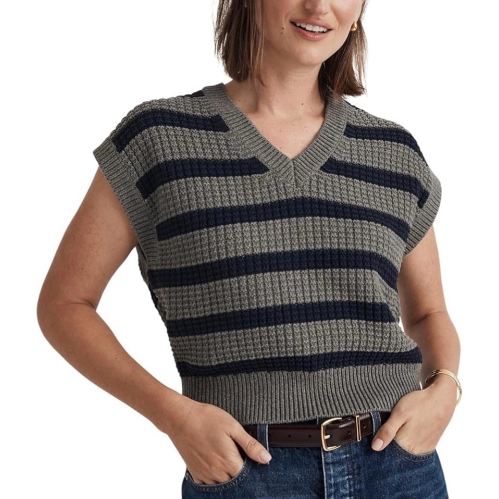 Madewell Waffle-Knit Sweater Vest in Stripe